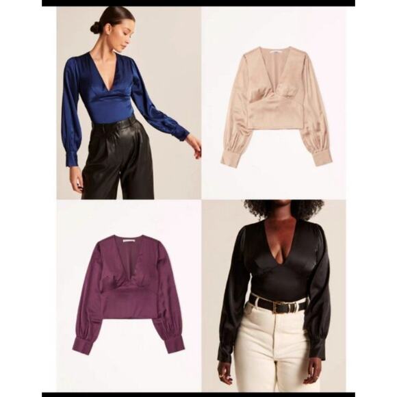 ABERCROMBIE & FITCH Burgandy Cropped Silky Satin Long Sleeve Top Women's LARGE - Picture 11 of 11